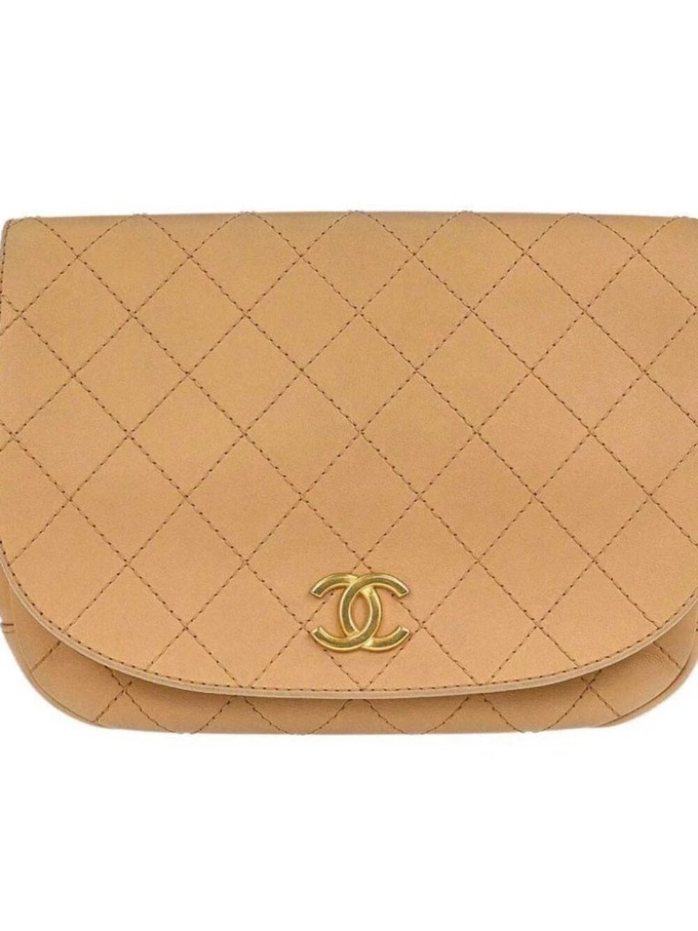 Chanel Beige Calfskin Saddle Double Flap Messenger Shoulder Bag